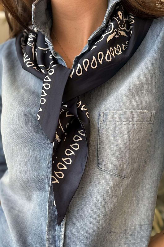 Western Bandana Triangle Silk Neckerchief Navy